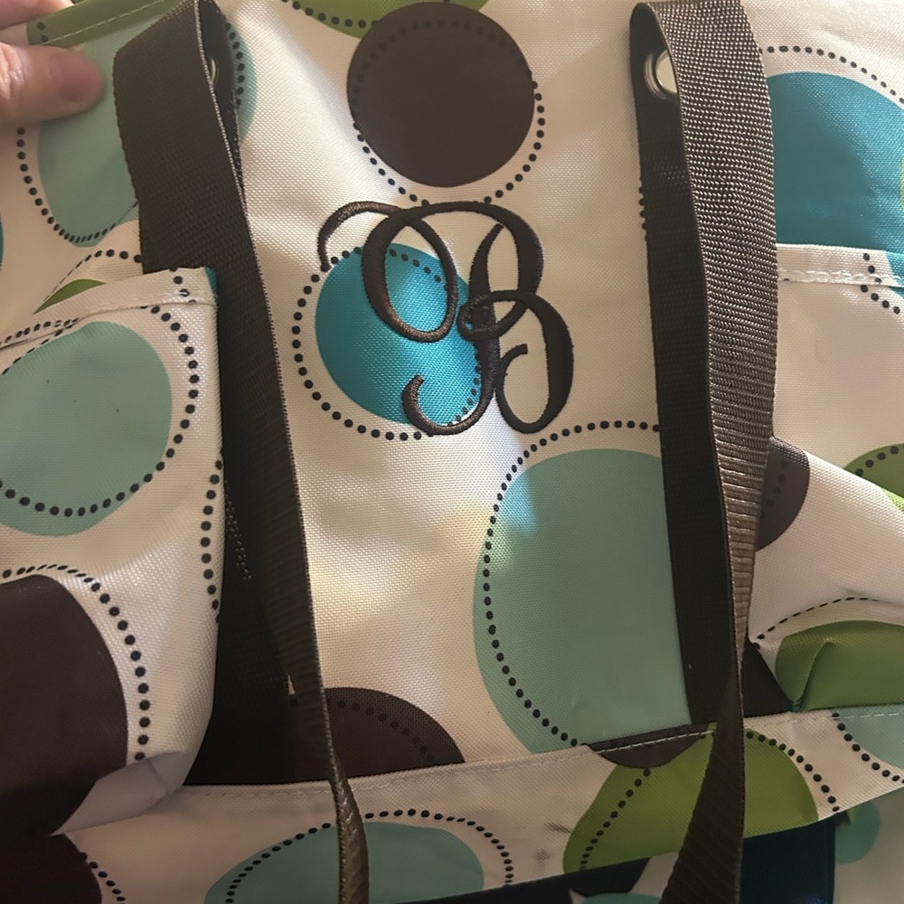 Thirty-One Polka Dot Tote in Blue, Brown, and Green